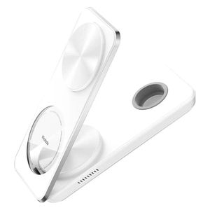  شاحن لاسلكي 3 في 1 مكدودو - 15 واط لأجهزة ايفون وابل واتش  وسماعات الأذن اللاسلكية - ابيض 