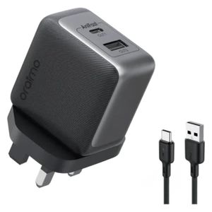 شاحن جداري Oraimo - بقوة 33W - منفذ مزدوج - يشمل كيبل60W يو اس بي سي - شحن ذكي فائق السرعة - اسود