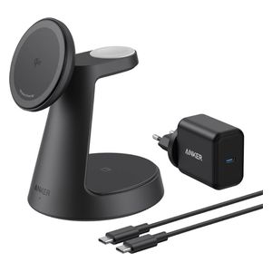  شاحن لاسلكي أنكر ماج جو - قابل للطي 3 في 1 - شحن لاسلكي يصل إلى 15 واط - أسود 