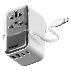  Momax Charger - 35W fast charging with 4 ports and built-in USB-C cable - Compact and travel-friendly - White 