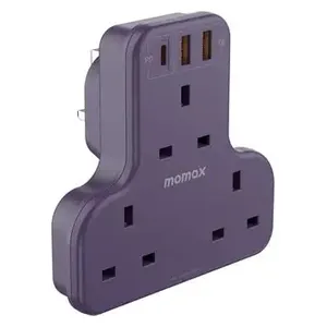 مقبس مومـاكس - تصميم على شكل حرف T لتنظيم الكابلات والأجهزة بشكل مثالي - ثلاثة منافذ طاقة لأجهزة متعددة - بنفسجي
