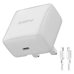 Oraimo Wall Charger - 20W Power - AniFast Technology - USB-C to Lightning Cable - 1m - White