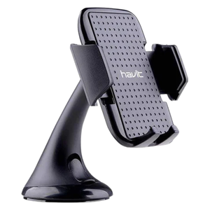 ستاند هاتف محمول للسيارة من هافيت - أذرع قابلة للتعديل أو قاعدة دوارة لزاوية رؤية مثالية - سهل التركيب والإزالة بدون أدوات - أسود