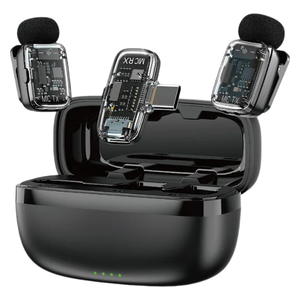 ميكروفون ويوWI-WM008 - لاسلكي ثنائي - شحن سريع - مدى 30 متر - أسود