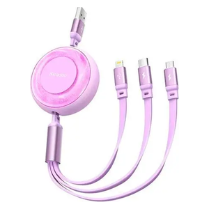  كيبل مكودو 3 في 1 يو اس بي اي  إلى يو اس بي سي - لايتينغ - مايكرو  - 1.2 متر -  يدعم الشحن ومزامنة البيانات - وردي 