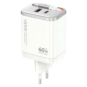 فيدفي شاحن مزدوج سريع بقدرة 40 واط من فيدفي - شاحن جداري - ايل اي دي - ابيض