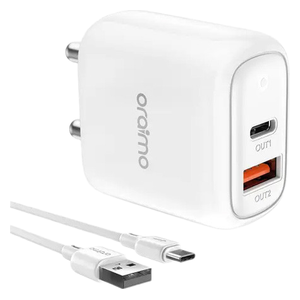 Oraimo Wall Charger - Fast charging up to 18W - Dual port: USB-C + USB-A for multiple device connections - White