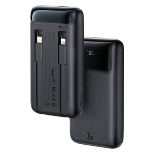 باور بانك مكدادو -  سعة 10000mAh - كابلات مدمجة يو اس بي سي و لايتينغ - شاشة رقمية - اسود