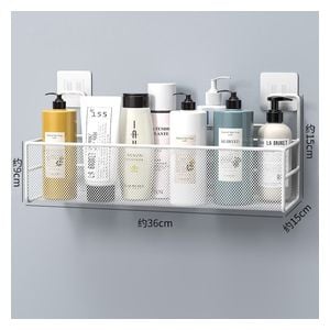 Drill-less Adhesive Metal Bathroom Shelf - White