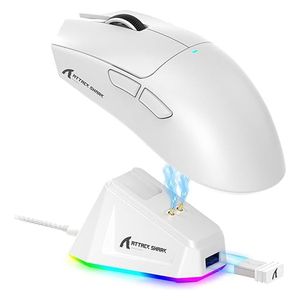 Attack Shark X11 Gaming Mouse - Wired - Customizable RGB Backlit Charging Base - 5 Programmable Buttons - White