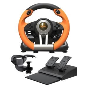  عجلة قيادة سباق بي اكس ان V3 Pro - مع دواسات - عجلة قيادة USB بزاوية 180 درجة - برتقالي 