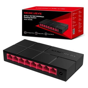 Mercusys Desktop Network Switch - 8 × RJ45 Gigabit ports supporting 10/100/1000 Mbps - Black