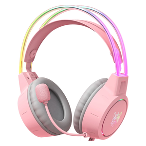  ONIKUMA X15 Pro Wired Over-Ear Gaming Headset - RGB Lighting - 50mm Virtual Surround Sound - 360° Microphone - 3.5mm and USB Ports - Pink 