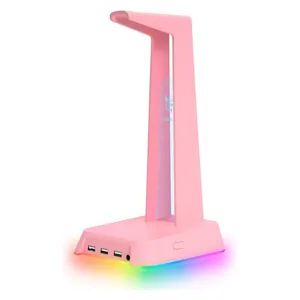 Onikuma ST-2 Gaming Headset Stand - RGB Lighting - 3 Ports - Pink