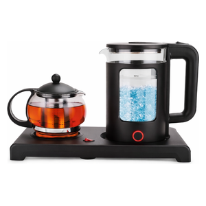 غلاية كهربائية وإبريق شاي من الزجاج سلفر كريست - 2 في 1 - هيكل زجاجي مقاوم للحرارة - أسود