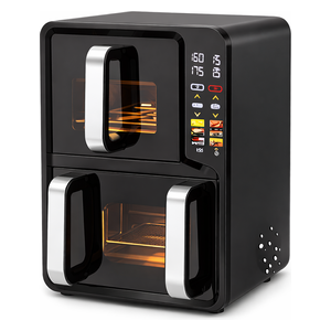  البيت الذهبي قلاية هوائية مزدوجة السلة - توزيع هواء بزاوية 360 درجة - لوحة تحكم رقمية - 3000 واط - أسود 