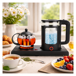  Silver Crest Glass Electric Kettle & Teapot - 2-in-1 - Heat-resistant glass body - Black 