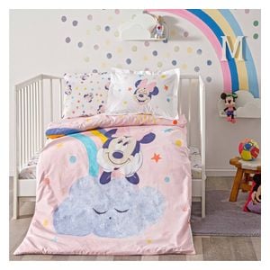  تاج طقم مفرش للاطفال حديثي الولادة 120×180 سم - 4 قطع - وردي 