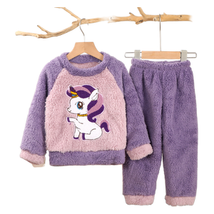  طقم شتائي فرو ناعم للأطفال - بنفسجي 