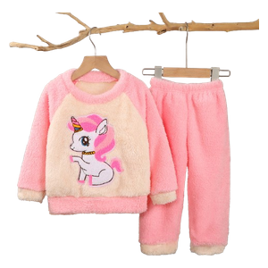  طقم شتائي فرو ناعم للأطفال - وردي 