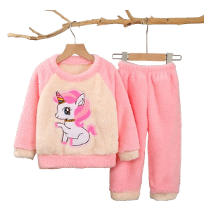  طقم شتائي فرو ناعم للأطفال - وردي 