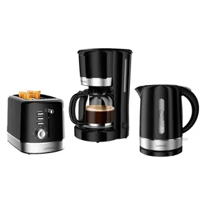  سيت فطوري لبريسو - يحتوي على محمصة خبز مكونة من شريحتين وغلاية سعة 1.7 لتر وماكينة صنع القهوة بالتنقيط - يتميز بإيقاف التشغيل التلقائي - عنصر تسخين من الفولاذ المقاوم للصدأ - أسود 