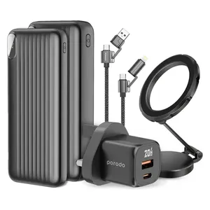  Porodo 5 in 1 Travel Charging Kit - 20000mAh Power Bank - 4 in 1 Cable - MagSafe Car Support - Gray 