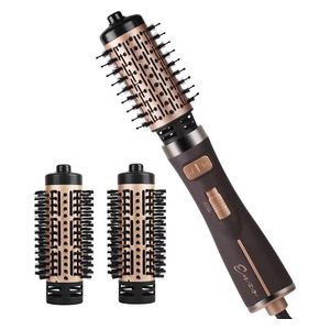  إنزو فرشاة الاحترافية لتصفيف الشعر للاستخدام الجاف والرطب - 3 رؤوس فرش قابلة للتبديل - 1500 واط - برونزي 