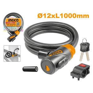  Ingco Bicycle Cable Lock - 12mm x 1000mm - Black 