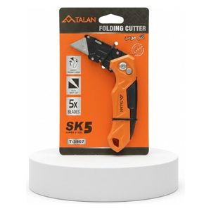  TALAN T-3967 - Professional Heavy-Duty Folding Utility Knife with 5 SK5 Blades - Light Orange 