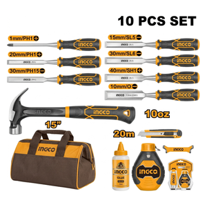  Ingco COS230906 - Woodworking Hand Tool Set - 10 Pcs - Light Orange 