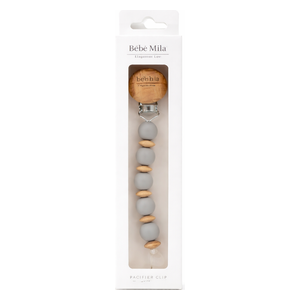  Bebe Mila Silicone & Wooden Bead Pacifier Chain - Gray 
