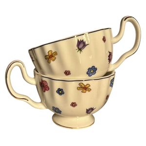  Elegant Floral Porcelain Tea Cup Set - 6 Pieces - White 