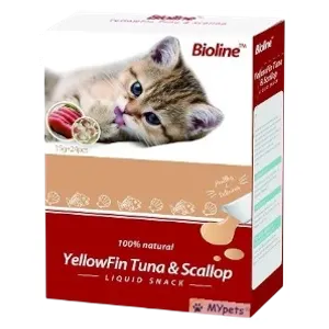  بيولاين وجبة خفيفة سائلة للقطط بنكهة التونة ذات الزعنفة الصفراء والاسكالوب - 24 قطعة 