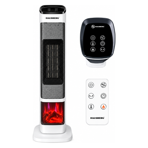  HAUSBERG HB-8219AB - Digital PTC Ceramic Tower Fan Heater with 3D Flame Effect - 2000W - White 