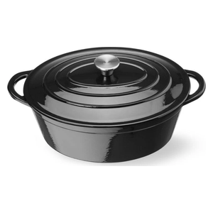  HAUSBERG HB-H750NG - Oval Cast Iron Casserole Pot with Lid - 30x23 cm - Black 