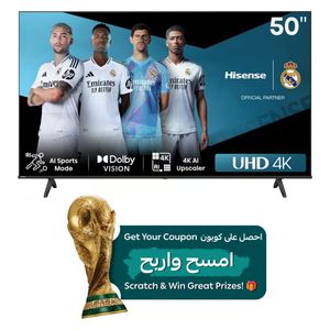  شاشة هايسنس 50-إنش فئة A62QS - سمارت - 4K - UHD - LED - 60 هيرتز - اصدار 2025 