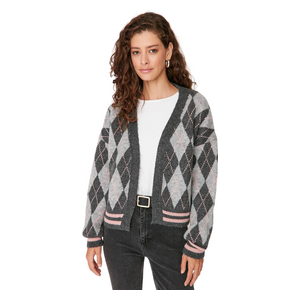 جاكيت صوف منقوشة ترينديول ميلا - رمادي