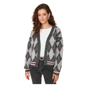 Trendyolmilla Women’s Wide Fit Soft Textured Diamond Patterned Knitwear - Gray