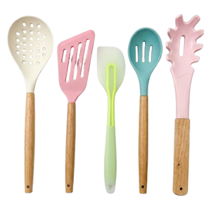  Nordica m5-5 - Silicone Kitchen Utensil Set - 5 Pieces with Wooden Handles - Multicolor 