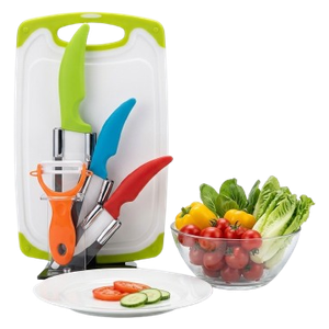  Zimpex ceramic - Colored Ceramic Knife Set - With Cutting Board and Peeler - Multi-Color - Multi-Color 