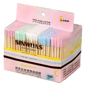  SINWUAS Double-Head Cotton Swabs - 500 Pieces, Multi Color 