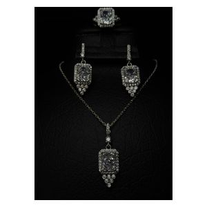  Italian Silver Set With white Zircon Stone - 925K - 15.7g - Silver 