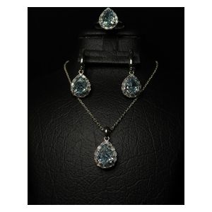  Italian Silver Set with Blue Zircon - 925K - 16.8g - Silver 