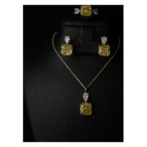  Italian Silver Set With Yellow Zircon Stone - 925K - 14g - Silver 
