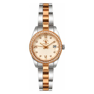  Santa Barbara Polo & Racquet Club Watch SB-4-10035-6 For Women - Analog Display, Stainless Steel Band - Silver & Rose Gold 