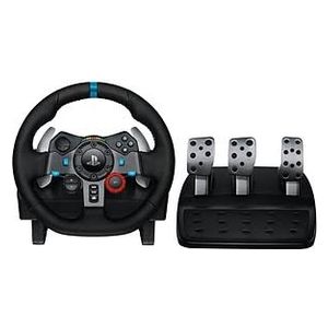  Logitech G Racing Wheel and Pedals - Dual-Motor Force Feedback - 900° Rotation - 3 Pedals with Progressive Braking - Hand-Stitched Leather - Stainless Steel Paddle Shifters - 941-000110 - Black 