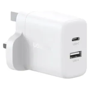  UGREEN X227 - 20W 2-Port Fast Wall Charger - 1x USB-C 1x USB-A - Thermal Guard - White 