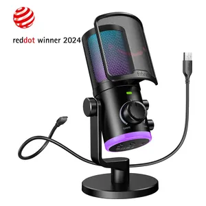  مايكروفون ألعاب وبث USB فيفيني AmpliGame  - مكسر موازنة اللعبة/المحادثة - عزل ضوضاء ذكي وإضاءة RGB - AM6 - أسود 