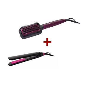 Philips BHH730 - Hair Brush - Purple + Philips BHS375 - Hair Straightener - Black